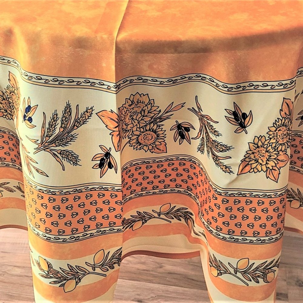 71 ROUND SUNFLOWER OLIVE APRICOT-YELLOW TABLECLOTH